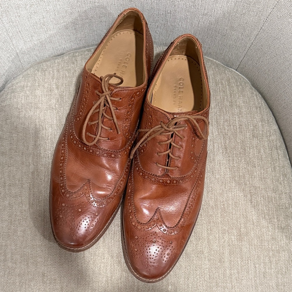Cole Haan Men’s Brown Leather Wingtip Oxford Size 12 Classic Brogue Dress Shoes